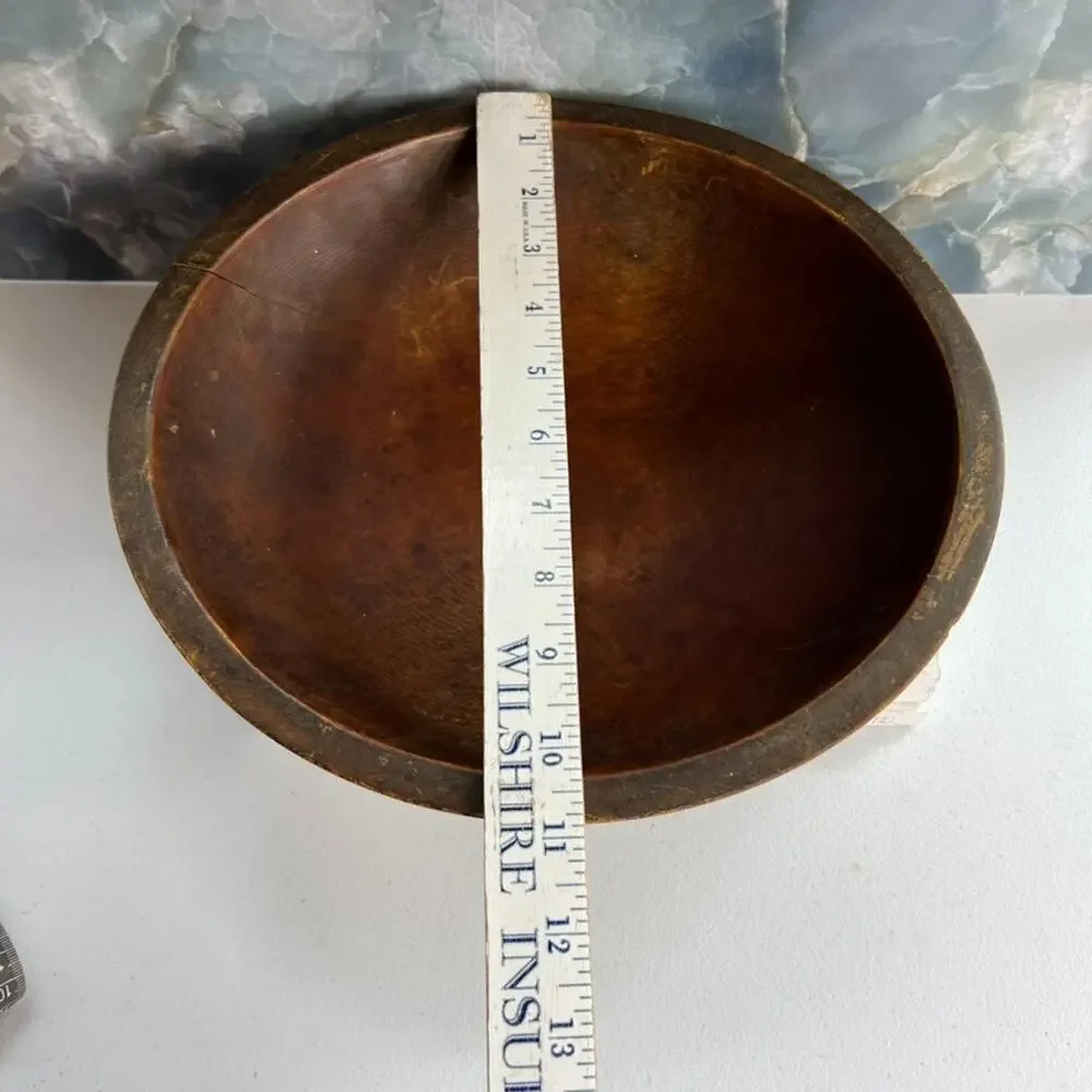 Antique Primitive Hand Turned Wood Dough Bowl 11